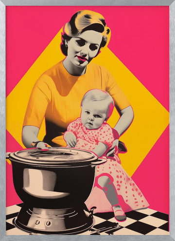 Retro Kitchen Motherhood | Poster - Silver Frame Interior