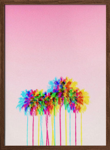 Vibrant Pink Palms | Poster - Walnut Frame Interior