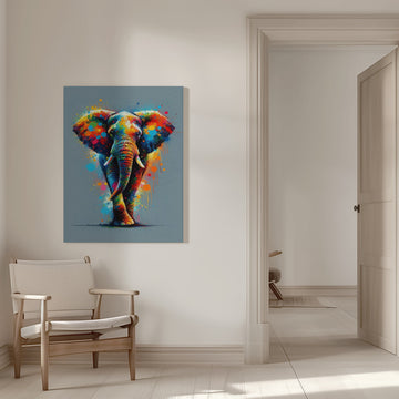 Vibrant Splatter Elephant | Canvas - Room Interior 1