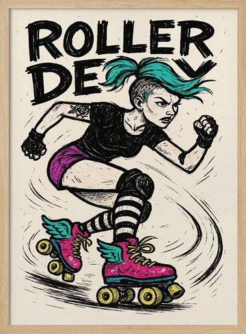 Rebel Roller Skater | Poster - Wood Frame Interior