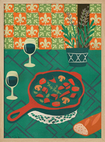 Cozy French Dinner | Poster - Wood Frame Interior