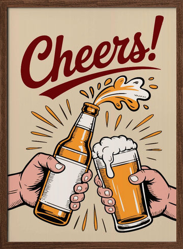Golden Beer Cheers | Poster - Walnut Frame Interior