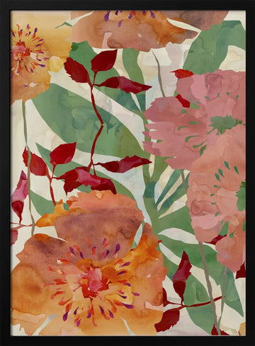 Watercolor Garden Flowers | Poster - Black Metal Frame Interior