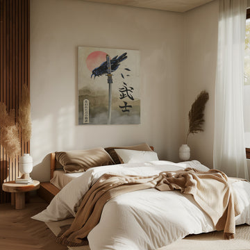 Samurai Crow Red Sun | Canvas - Room Interior 2