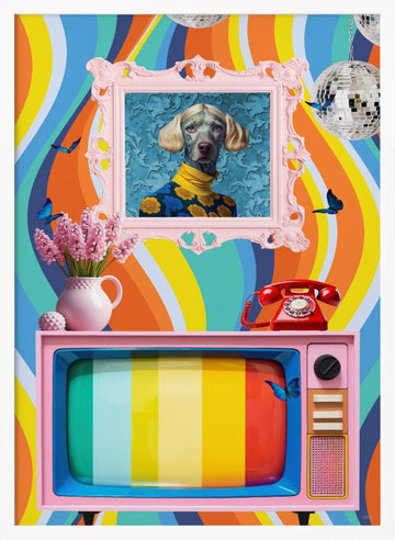 Groovy Dog Portrait | Poster - White Frame Interior
