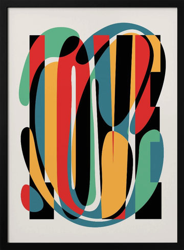 Colorful Love Typography | Poster - Black Metal Frame Interior