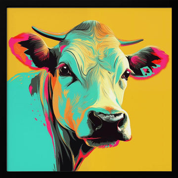 Vibrant Pop Art Cow | Poster - Black Metal Frame Interior