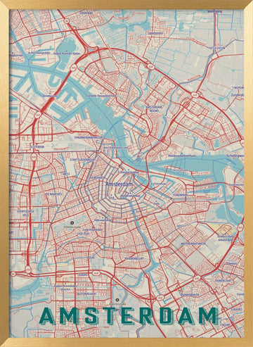 Stylized Amsterdam Map | Poster - Gold Frame Interior