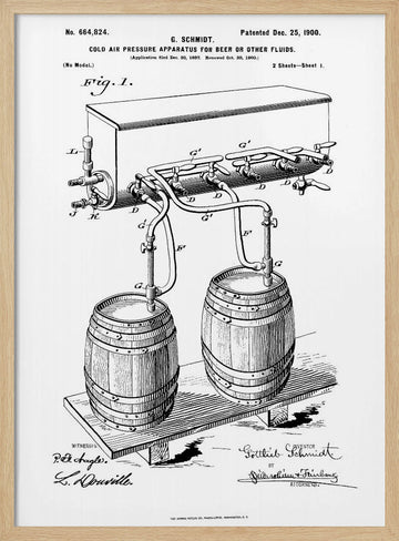 Vintage Beer Apparatus Patent | Poster - Wood Frame Interior
