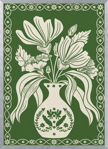 Elegant Floral Vase | Poster - Silver Frame Interior