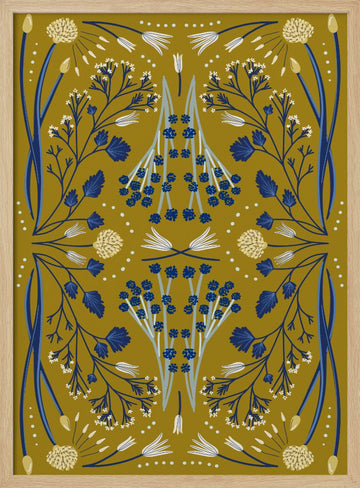 Folk Mirrored - Blue and Olive | Poster - Wood Frame Interior