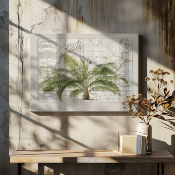 Vintage Caribbean Palm Map | Canvas - Room Interior 2
