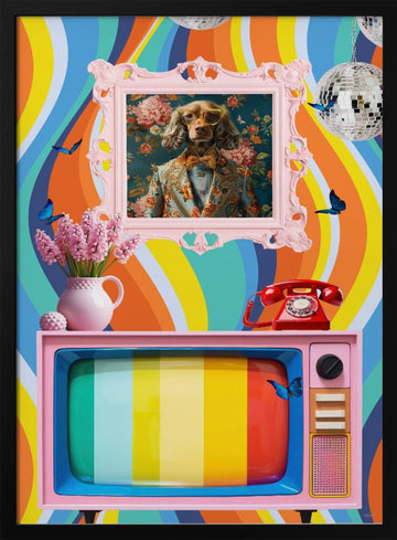 Dapper Dog Eclectic Scene | Poster - Black Metal Frame Interior