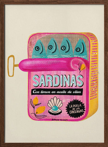 Whimsical Pink Sardines | Poster - Walnut Frame Interior
