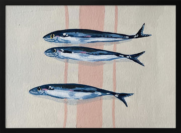 Three Blue Sardines | Poster - Black Metal Frame Interior