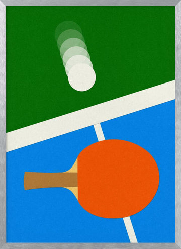 Table Tennis Action | Poster - Silver Frame Interior