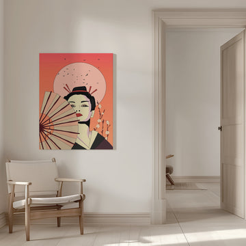 Japanese Geisha with Fan | Canvas - Room Interior 1