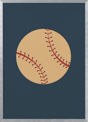 Red Stitched Baseball | Poster - Silver Frame Interior