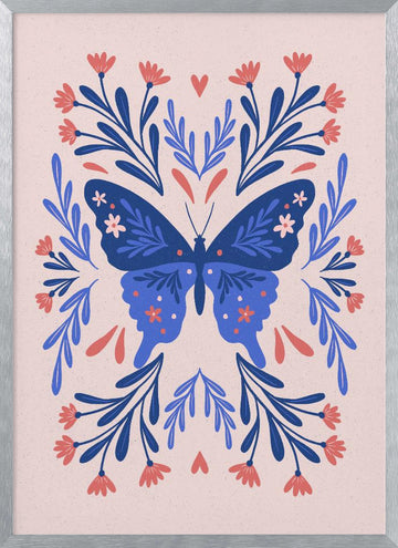 Symmetrical Floral Butterfly | Poster - Silver Frame Interior