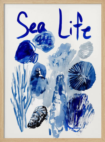 Indigo Sea Life Watercolor | Poster - Wood Frame Interior