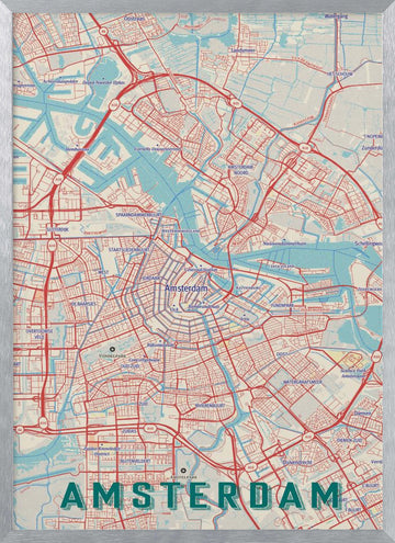Stylized Amsterdam Map | Poster - Silver Frame Interior