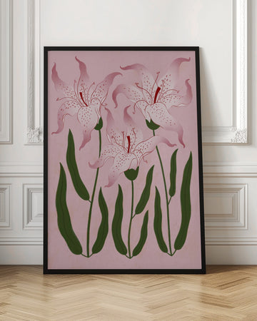 Botanical Pink Lilies | Poster - Room Interior 1
