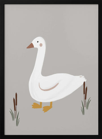 Minimalist White Goose | Poster - Black Metal Frame Interior