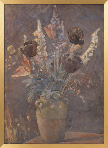 Clay Vase With Tulips and Other Flowers By Karl Schou | Poster - Gold Frame Interior