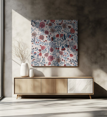 Doves and Folk Flowers | Canvas - Room Interior 2