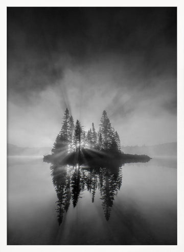 Misty Island Sunrays | Poster - White Frame Interior