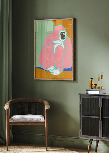 Thoughtful Pink Gorilla | Poster - Room Interior 2