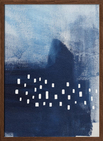 Blue Hues And White Rectangular Elements | Poster - Walnut Frame Interior