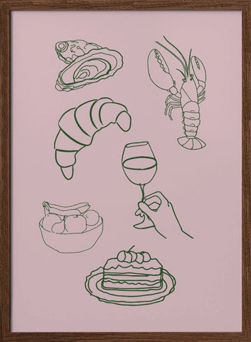Gourmet Delight Icons | Poster - Walnut Frame Interior