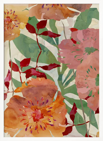 Watercolor Garden Flowers | Poster - White Frame Interior