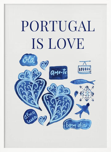 Watercolor Portugal Love | Poster - White Frame Interior