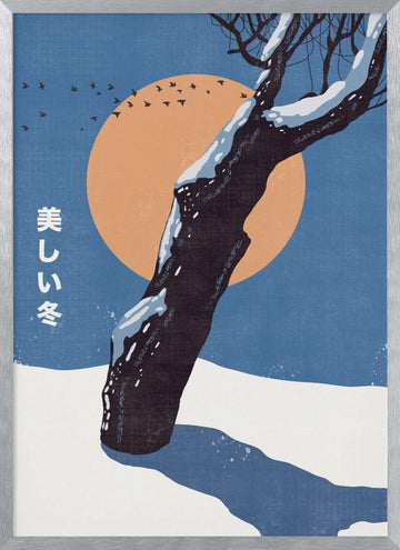 Snowy Winter Sun | Poster - Silver Frame Interior