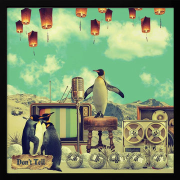 Retro Penguin Party | Poster - Black Metal Frame Interior