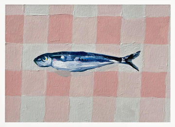 Pink Checkered Sardine | Poster - White Frame Interior