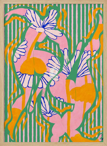 Vibrant Striped Daisies | Poster - Wood Frame Interior