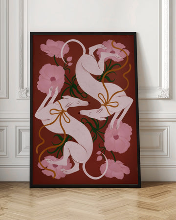 Elegant Greyhounds and Flowers | Poster - Room Interior 1