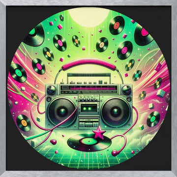 Neon Boombox Party | Poster - Silver Frame Interior
