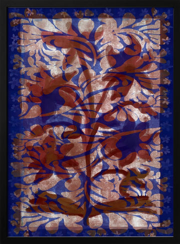 Blue Botanical Flourish | Poster - Black Metal Frame Interior