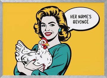Funny Pop Art Chicken | Poster - Silver Frame Interior