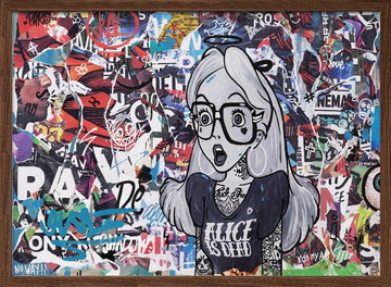 Edgy Alice Collage | Poster - Walnut Frame Interior