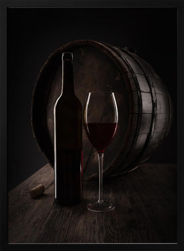 Rustic Wine and Barrel | Poster - Black Metal Frame Interior