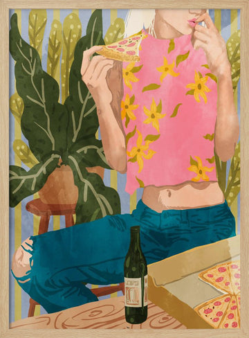 Casual Pizza Night | Poster - Wood Frame Interior