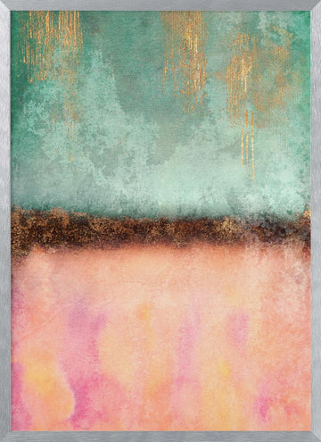 Teal Pink Gold Drips | Poster - Silver Frame Interior