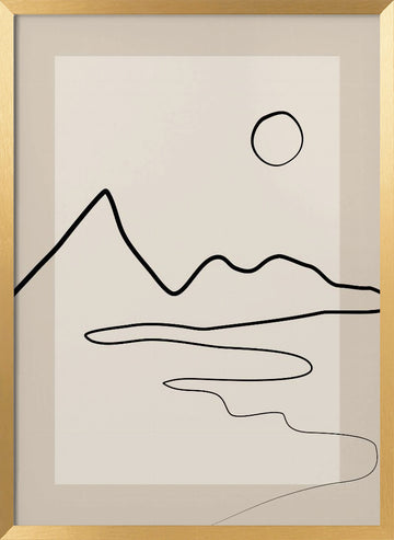 Minimalist River Mountains | Poster - Gold Frame Interior