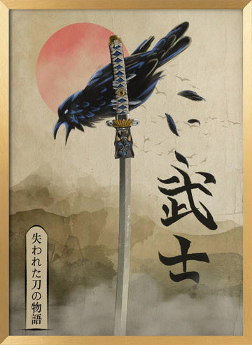 Samurai Crow Red Sun | Poster - Gold Frame Interior