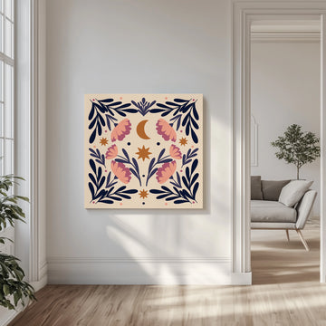 Boho Moon Flowers | Canvas - Room Interior 1